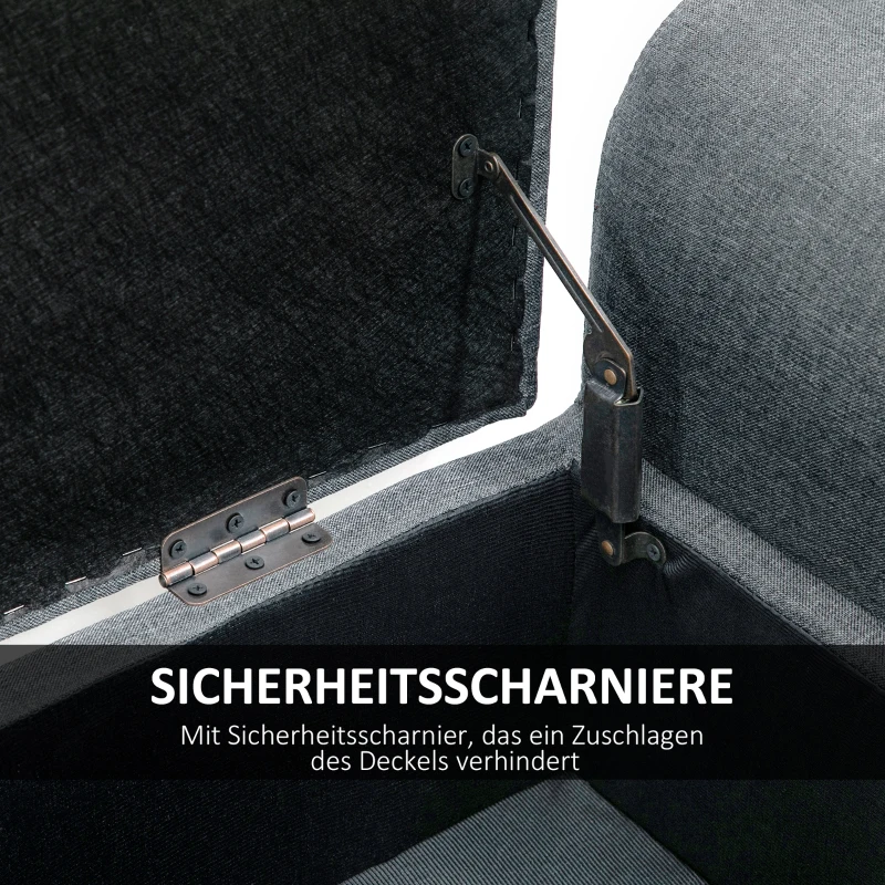 Ławka z pojemnikiem, tapicerowana, nogi drewniane, jasnoszara