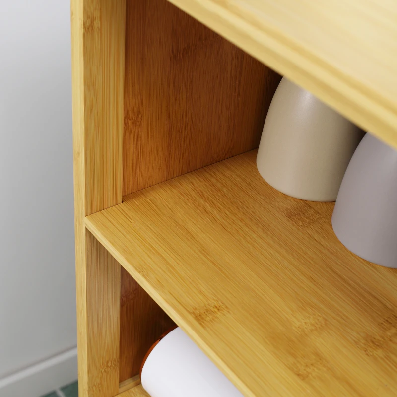 Szafka łazienkowa kleankin, szafka bambusowa, szafka łazienkowa z drzwiami z żaluzjami, szafka boczna, wielofunkcyjna szafka z zabezpieczeniem pochylenia, styl wiejski, 50 x 29 x 92 cm