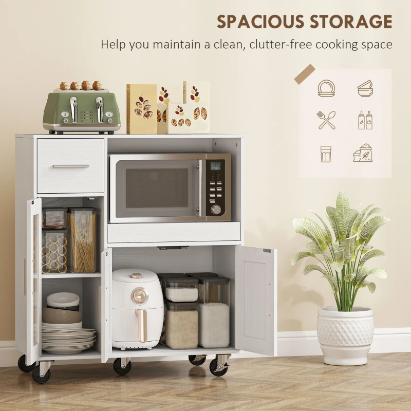 Szafka kuchenna HOMCOM na kółkach z wysuwanym blatem, szufladą, regulowanymi półkami, biała