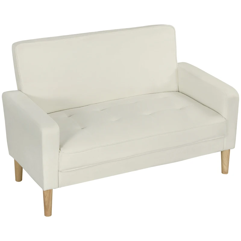 HOMCOM 2 Seater Sofa, Modern Velvet Small Sofa with Rubber Wood Legs, Upholstered Tufted Loveseat for Small Space, Living Room, Bedroom, Home Office, Cream White