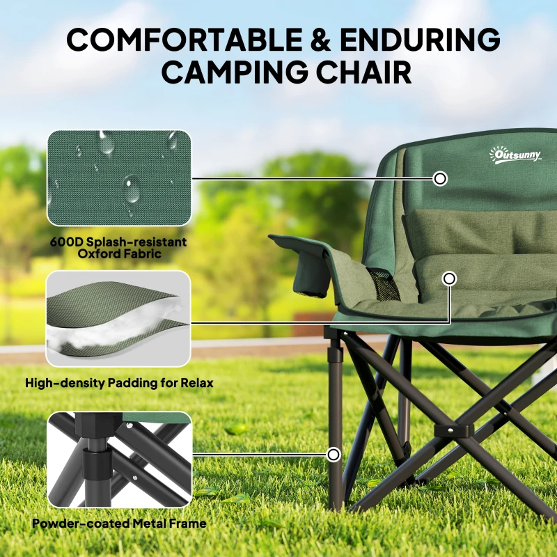 Folding Camping Chair z kieszenią i uchwytem na kubek, Zielony
