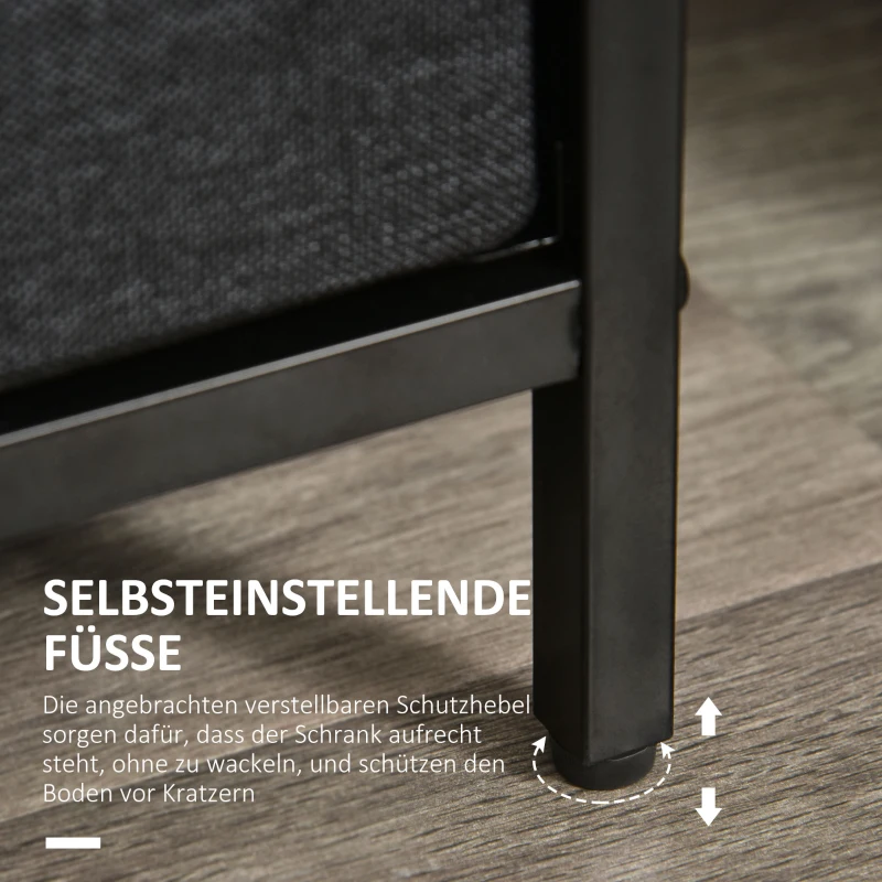 HOMCOM Czarna komoda z 3 szufladami lnianymi i półkami z uchwytami