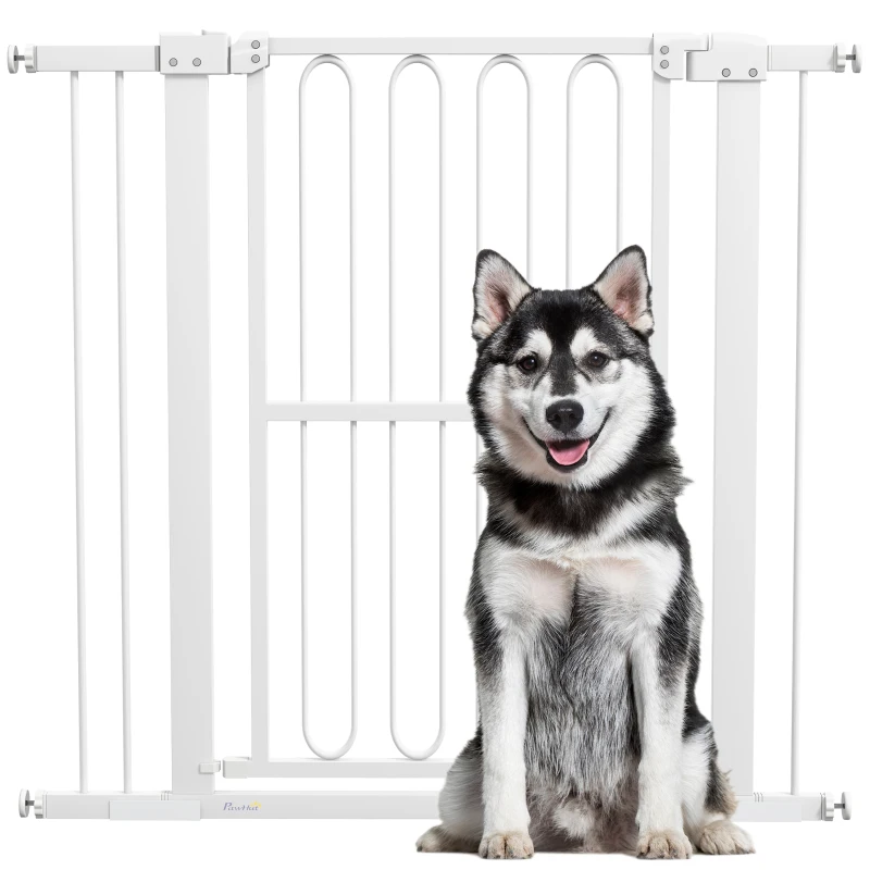PawHut Dog Gate, 94cm Tall Pet Gate Includes 7cm and 14cm Extension Kits, Pressure Mounted Stair Gate for Doorways, Hallways, Stairways, 76-104cm Width