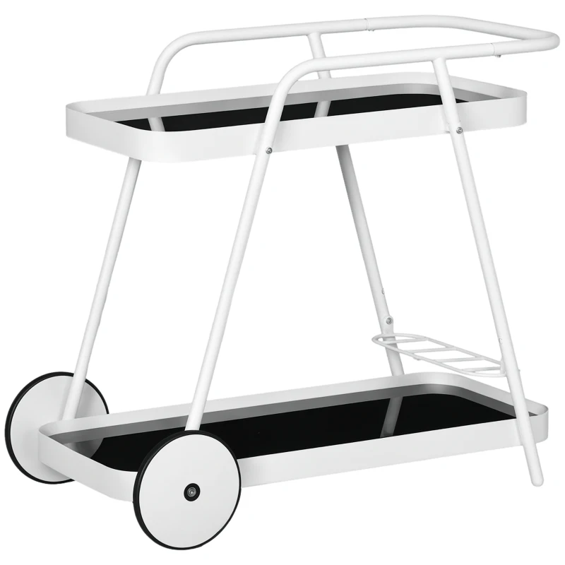 Outsunny 2-Tier Bar Cart with Wheels, Outdoor Drinks Trolley with Wine Rack and Tempered Glass Shelves, Easy to Clean, for Pool, Party, Garden