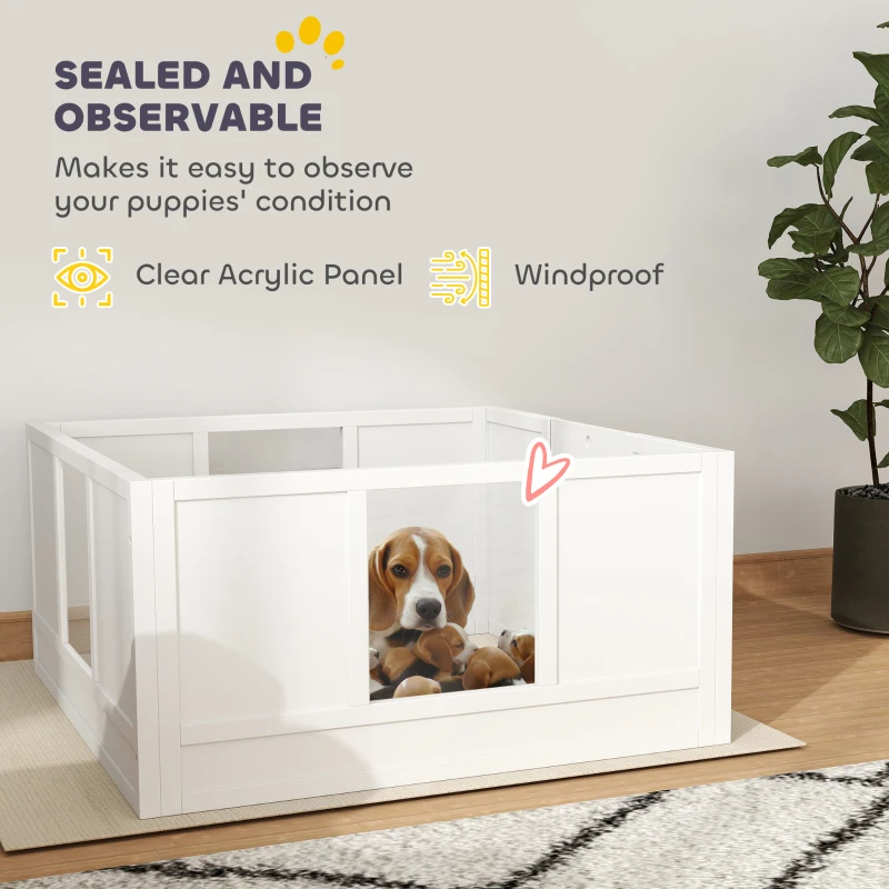 Klatka dla szczeniąt, regulowane drzwi, podkładki, Biała