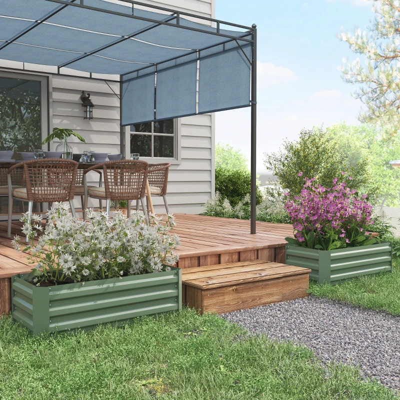 Outsunny Juego de 2 Jardineras Exterior Grandes de Acero Galvanizado Huertos Urbanos para Terraza Jardín 100x50x30 cm Verde
