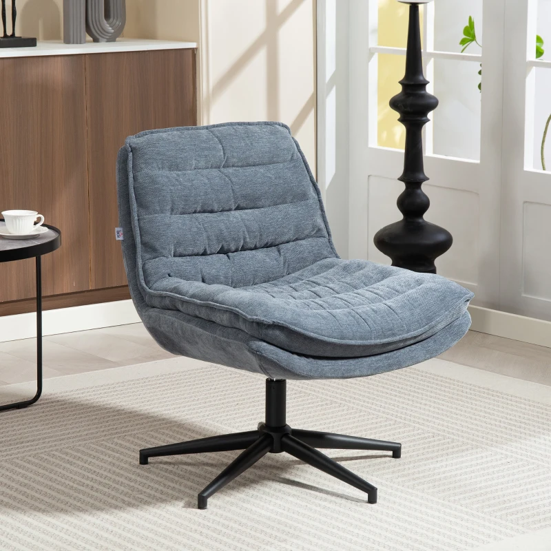 HOMCOM Criss Cross Office Chair, Armless Computer Desk Chair No Wheels with Wide Seat, Double-Tier Padding, Adjustable Height, Fabric Upholstery, for Home, Charcoal Grey