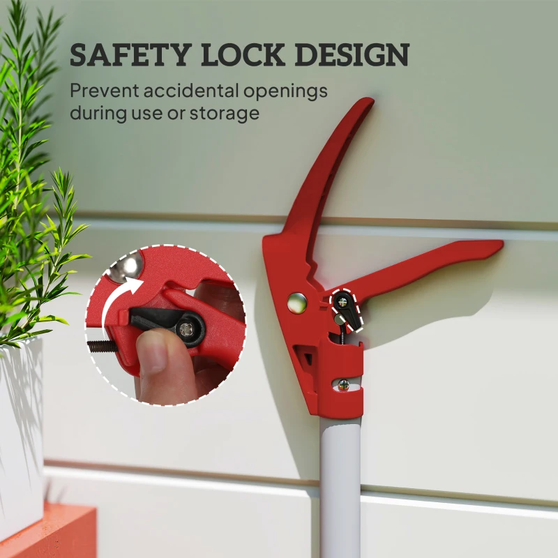 Outsunny Sekator 1,8 m z mechanizmem blokującym do cięcia i podtrzymywania, narzędzie ogrodowe z rączką z aluminium, długi sekator do gałęzi, do cięcia gałęzi i zbierania owoców