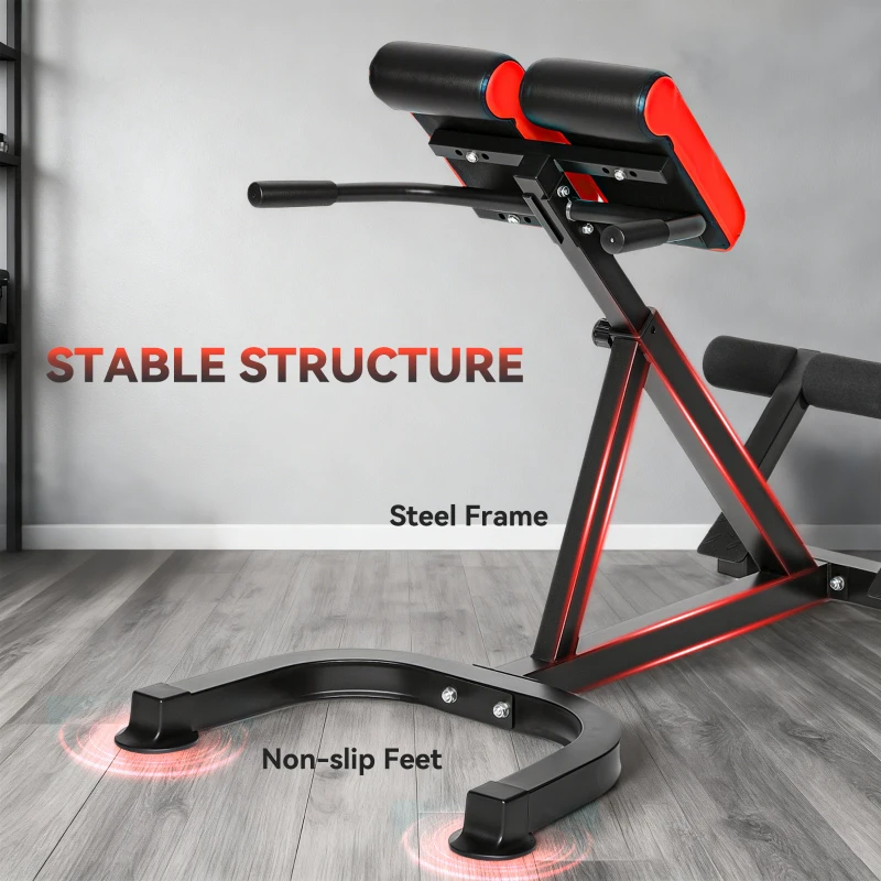 SPORTNOW Trener do hiperrozszerzeń, Regulowany trener brzucha z mocowaniem nóg, Uchwyty, Rzymska ławka, Wielofunkcyjna ławka treningowa do 120 kg, Rozciągacz pleców do domu, Fitness