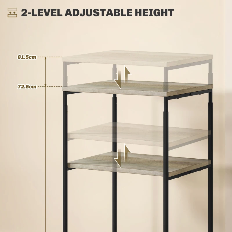 HOMCOM 3-Tier Printer Stand with Storage Shelf and Adjustable Height, Mobile Printer Table on Wheels, Rolling Printer Cart for Home Office, Graphite Wood Effect