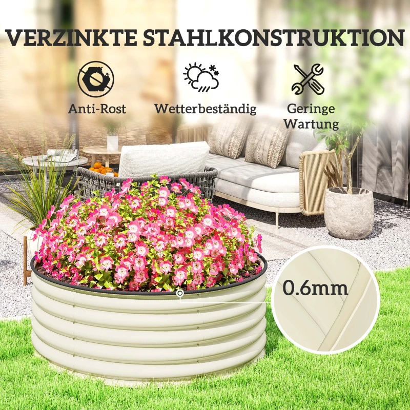 Wysokie łóżko ogrodowe ze stali, doniczka, kwiaty, warzywa