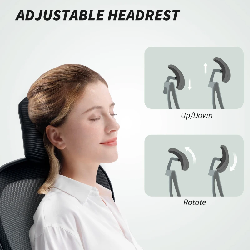 HOMCOM Executive Office Chair, Ergonomic Mesh High Back Desk Chair with Flip-up Armrest, Rotatable Headrest, Adjustable Lumbar Support, Swivel Computer Chair for Home Study, Black