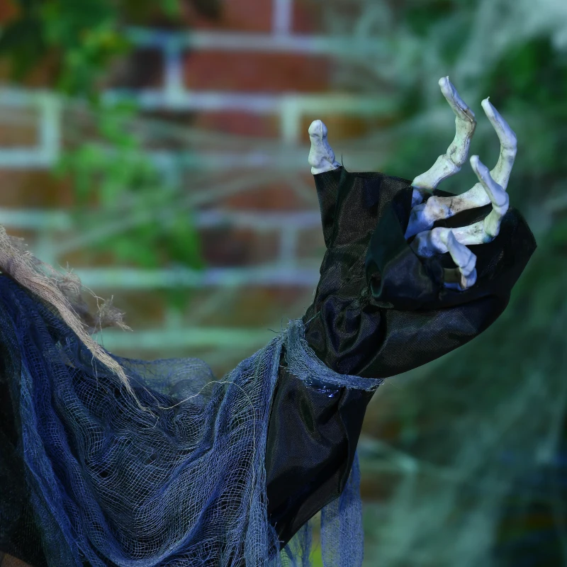 HOMCOM Dekoracja Halloween 100 cm Szkielet Pana Młodego z Horrorowymi Dźwiękami, Świecącymi Oczami, Deko Ogrodowa z Efektami Specjalnymi, Ruchoma Ręka dla Wnętrz, Na Zewnątrz