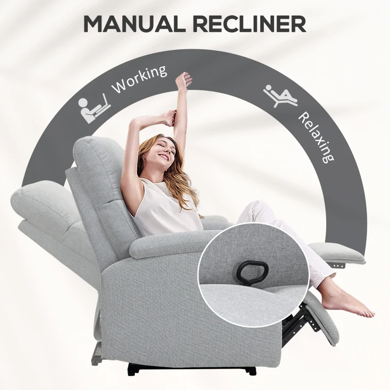Fotel relaksacyjny z funkcją leżenia, styl lniany, szary