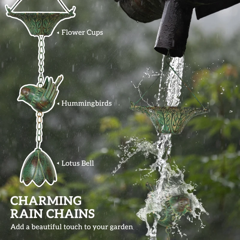 Zestaw 3 metalowych łańcuchów deszczowych 123 cm z ptakami