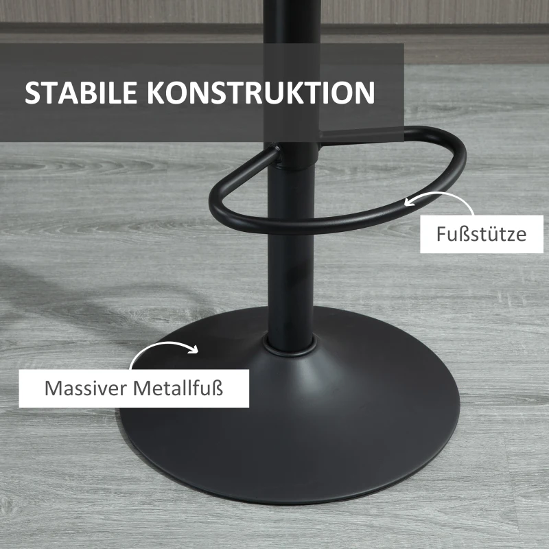 HOMCOM Zestaw 2 Taboretów Barowych, Tapicerowany Barowy Krzesło z Metalową Konstrukcją, Oparciem, Regulowana Wysokość, Obrotowe Kuchenne Krzesła z Podnóżkiem, 360° Obrotowy, Stół Barowy dla Kuchni, Salonu, Jadalni, Mikrofibra, Szary