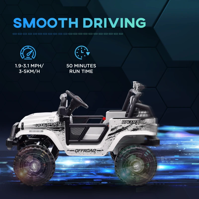 AIYAPLAY Kids Ride On Car, 12V Battery Powered Electric Truck with 4 Spring Suspension Wheels, Parental Remote Control, Music Horn LED Lights, for 3-6 Years Old - White