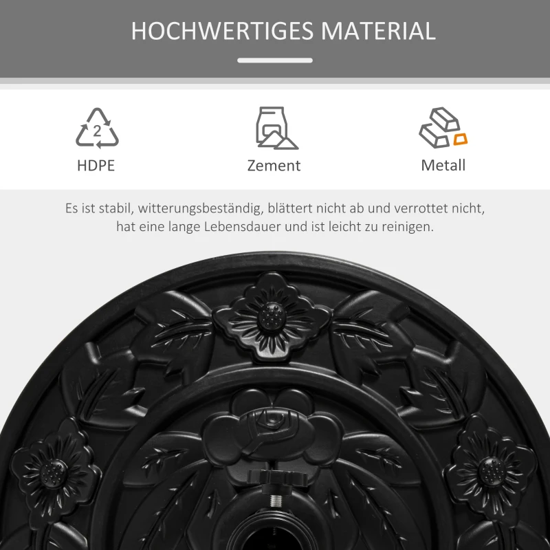 Outsunny Stojak na parasol o wadze 9 kg z wzorem kwiatowym, do masztów o średnicy Ø35/38/48 mm, podstawa na parasol z HDPE do półokrągłych parasoli, wypełnienie cementem, kolor czarny