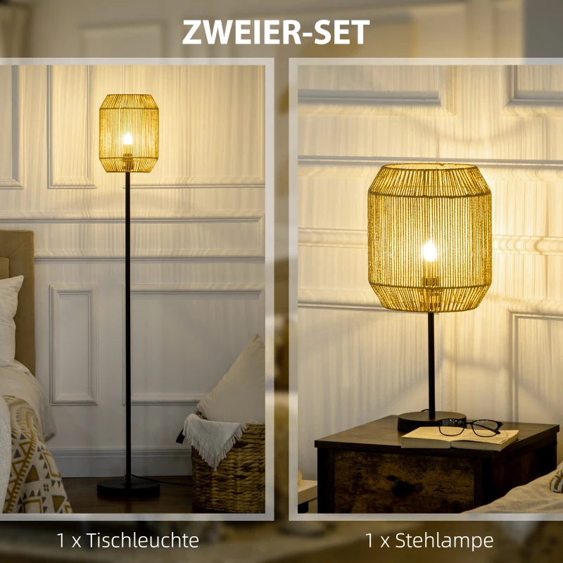 Zestaw lamp 2 szt., lampa stołowa, lampa podłogowa, len