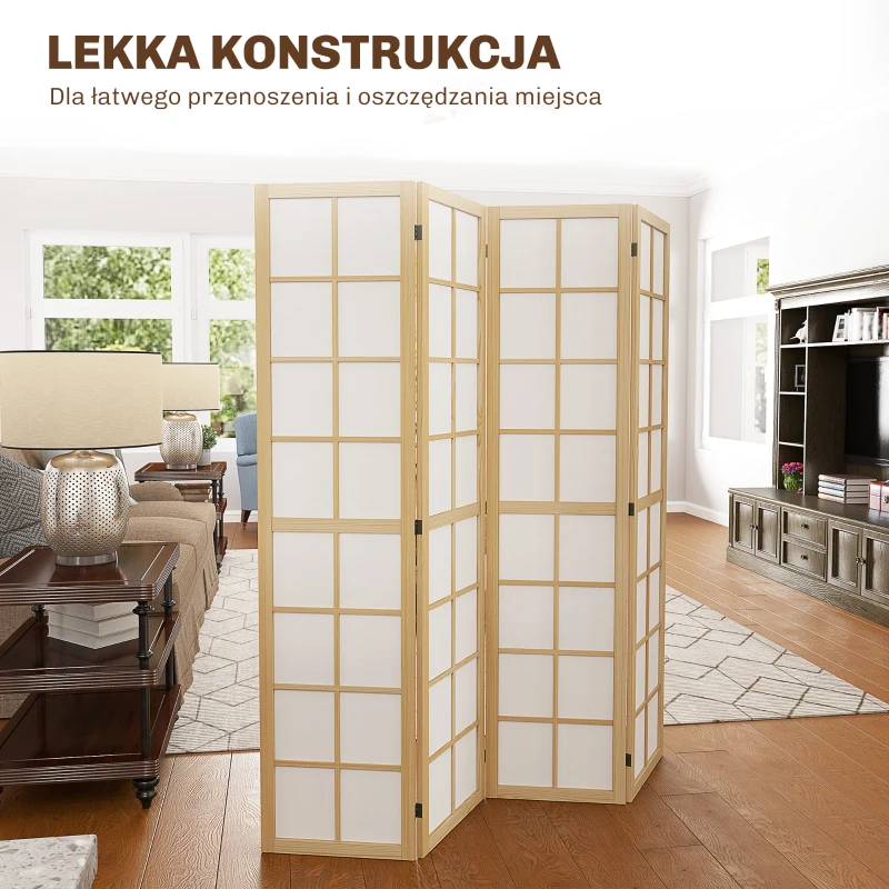 Parawan 4-częściowy 160 x 170 cm, naturalny, do salonu