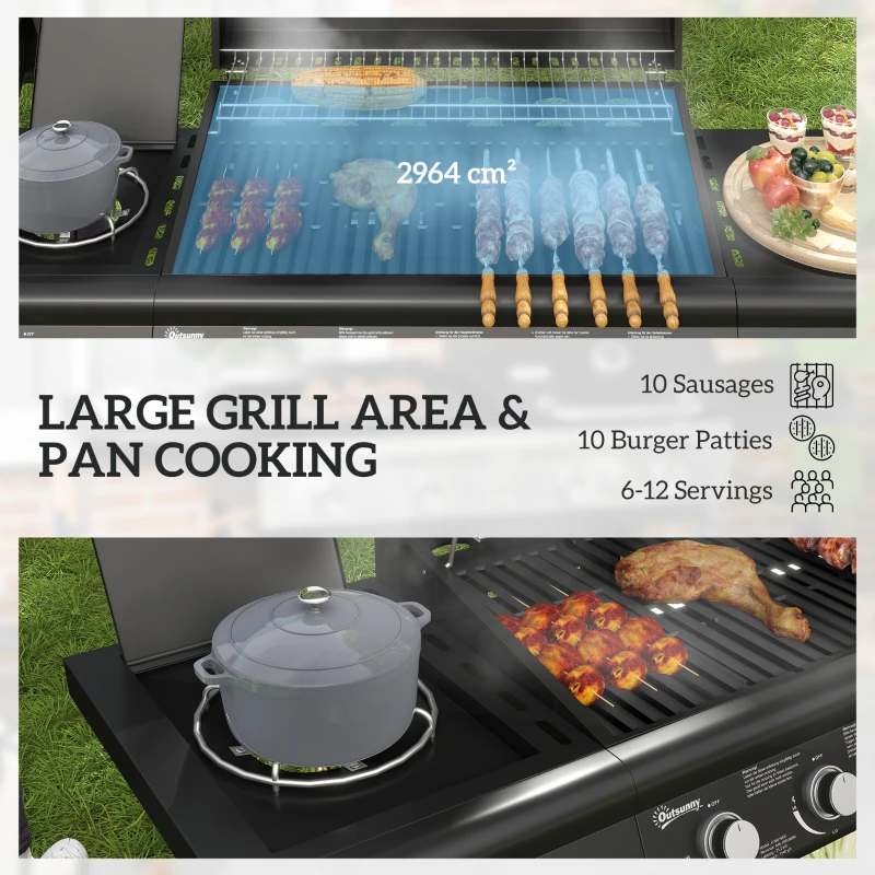Grill gazowy 21,2 kW, 6+1 palników, stal nierdzewna, mobilny
