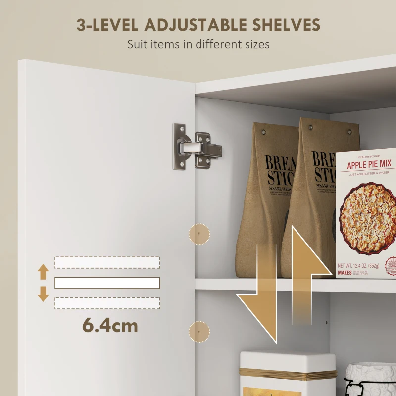 HOMCOM Tall Kitchen Cupboard, Freestanding 5-Door Kitchen Storage Cabinet with Wine Rack, Adjustable Shelves, Open Shelves and Drawer, Pantry Cabinet with Open Countertop and Cable Hole, White