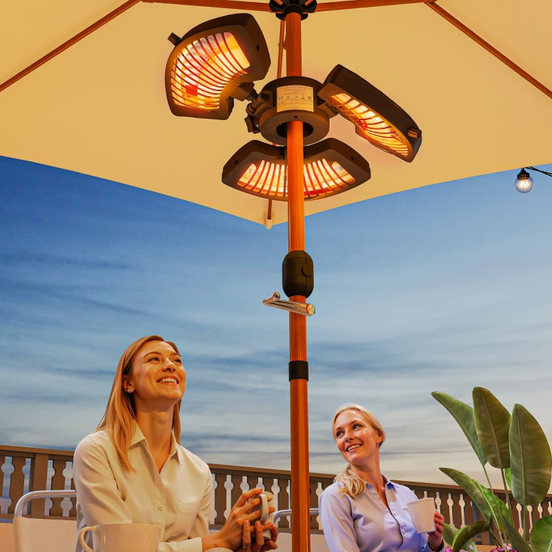 Outsunny Calefactor Eléctrico Exterior 2400W con 3 Niveles de Calor Protección Antivuelco para Sombrilla Terraza Ø55x8 cm Negro
