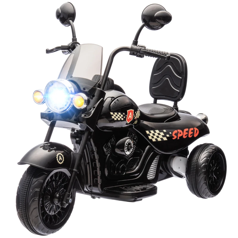 AIYAPLAY Electric Motorcycle for Kids, 3 Wheels 6V Battery Powered Motorbike Ride on Motorcycle with Headlights, Music, Reverse Forward, for Boys and Girls Aged 3-6 Years, Black
