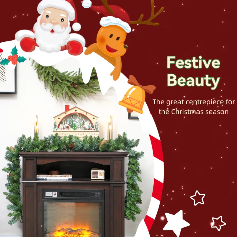 HOMCOM 1,8 m sztuczna girlanda świąteczna z dekoracją kwiatową z 162 końcówkami i 8 szyszkami na święta, girlanda jodłowa do schodów i kominka, zielona