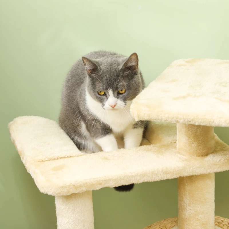 PawHut 44" Cat Tree, Cat Tower for Indoor Cats with Sisal Scratching Posts, Cat Condo, Hammock, Cat Bed, Platforms, Toy Balls, Cat Activity Centre, Beige