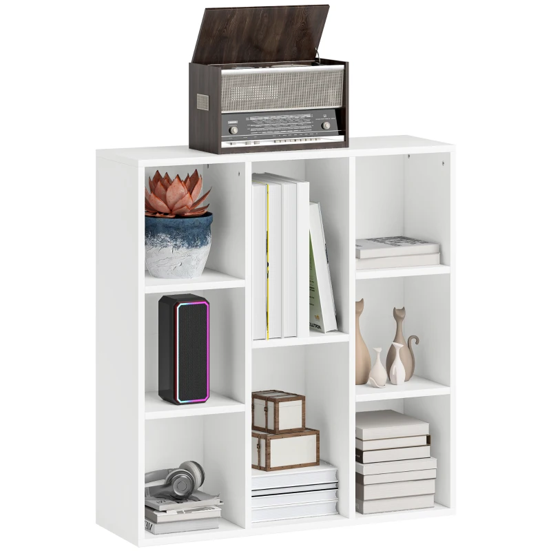 HOMCOM 3 Tier Bookshelf, Modern Cube Bookcase with 8 Open Storage Compartments, Freestanding Display Storage Unit for Living Room, Bedroom, Study, White