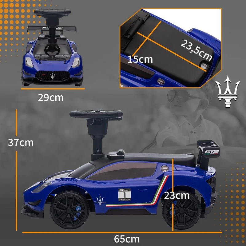 AIYAPLAY Ride on Sliding Car, Baby Push Car Licensed Maserati GT2 with Under Seat Storage, Music, Horn, Foot to Floor Toddler Car for 18-60 Months, Blue