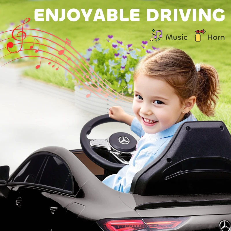 AIYAPLAY Dziecięcy samochód elektryczny 12 V, z pilotem zdalnego sterowania, muzyka, pojazd elektryczny z lampą, złącze USB/MP3, funkcja wsteczna, 3-5 km/h, dla dzieci w wieku 3-6 lat, czarny