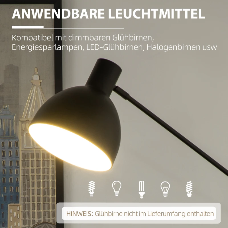 HOMCOM Lampa podłogowa regulowana, obrotowa, 40W lampa stojąca ekskluzywna bez żarówki, lampa do czytania z kloszem E27 podłogowa dla salonu, sypialni, czarna