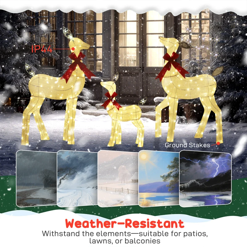Outsunny LED Rodzina Reniferów na Święta z 242 RGB i ciepłymi białymi LEDami, Oświetlenie Świąteczne, Dekoracja Świąteczna, Figurka na Zewnątrz i Wewnątrz