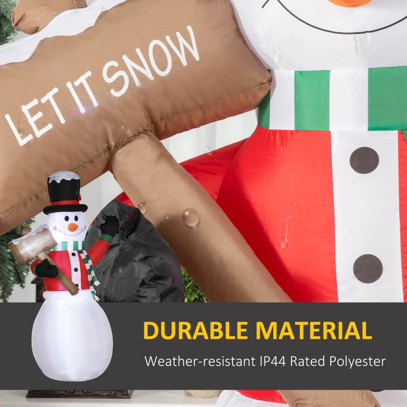 Outsunny Nadmuchiwany Bałwanek 180 cm z Tabliczką Dekoracja Bożonarodzeniowa z Oświetleniem LED Dekoracja Ogrodowa Wodoodporna Figury Świąteczne IP44