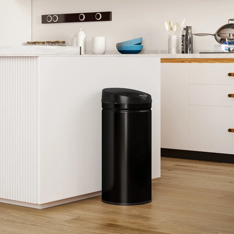 HOMCOM Kosz na śmieci z czujnikiem 50L ze stali nierdzewnej, automatyczny, cichy z pokrywą Soft-Close, czujnik ruchu, odporny na odciski palców, do biura, sypialni, kuchni, srebrny