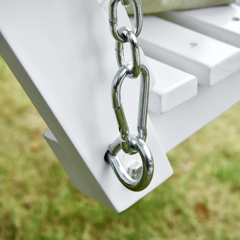 Outsunny Balancín Colgante para Exterior en Madera de Abeto con Mesita Plegable y Porta vasos, Columpio de Jardín para 2-3 Plazas, Balancín para Jardín o Terraza, Blanco