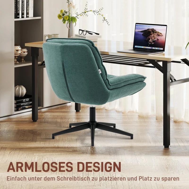 HOMCOM Criss Cross Office Chair, Armless Computer Desk Chair No Wheels with Wide Seat, Double-Tier Padding, Adjustable Height, Fabric Upholstery, for Home, Dark Green