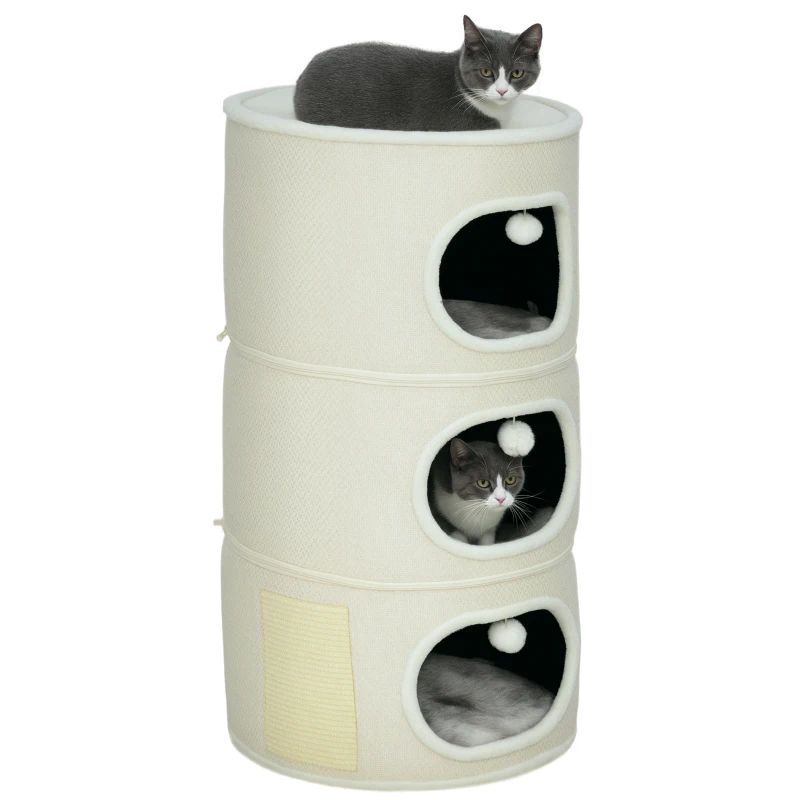 PawHut 4 Level Cat Barrel, Separation Design Cat Tower with Four Cushions, Sisal Scratching Mat, Three Toy Balls, Cat Cave & Cat Hideaway for Large Adult Cats, Coffee Brown