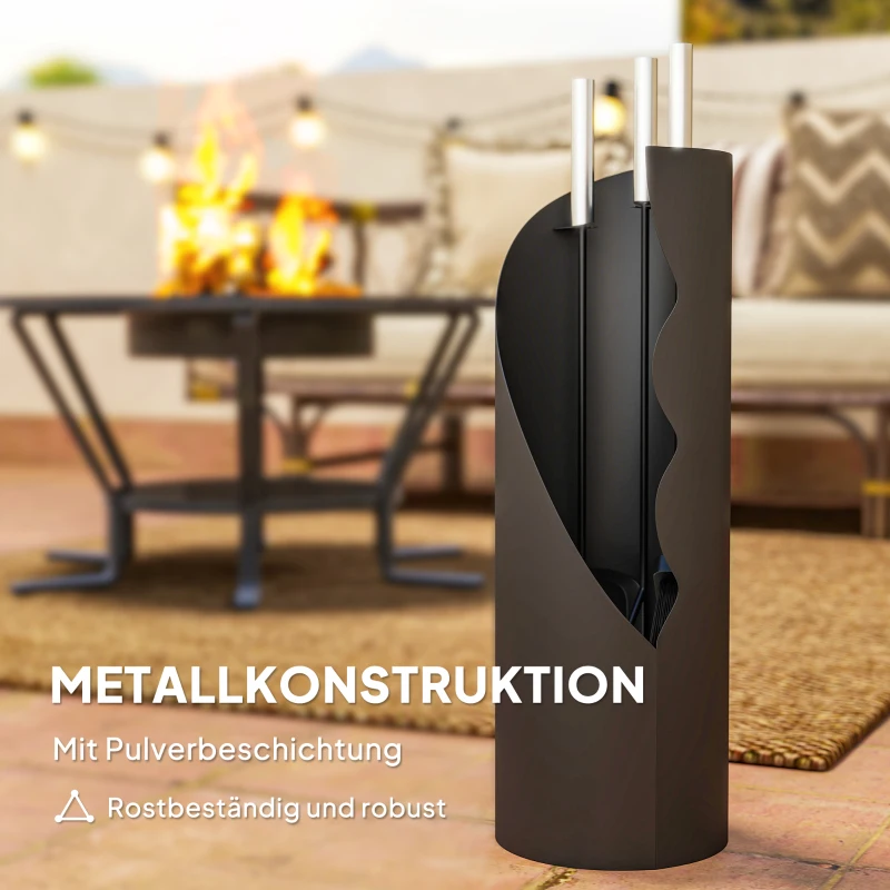 Zestaw do kominka Outsunny 4-elementowy, akcesoria kominkowe z miotłą, szuflą, pogrzebaczem i koszem, zestaw narzędzi kominkowych, metal, czarny