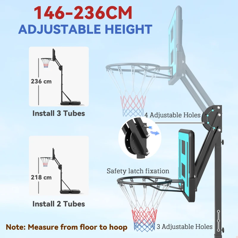 Koszyk do koszykówki z regulacją wysokości 146-236 cm, czarny