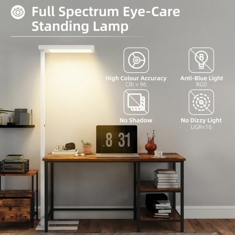 HOMCOM Lampa stojąca, regulowana lampa podłogowa z pilotem, funkcja timera, nocne światło, 1,96 m, 3000-6500 K, lampa stojąca 40W 1560LM do czytania, do sypialni, salonu