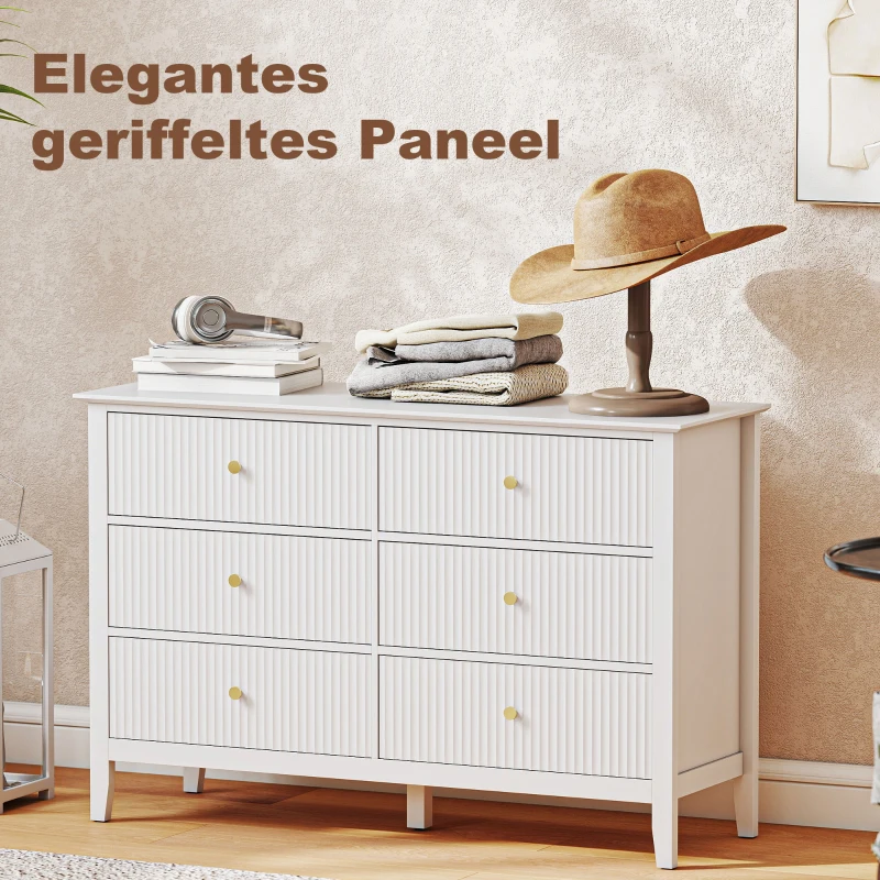 HOMCOM Commode dressoir met 6 lades modern opbergmeubel voor woonkamer slaapkamer hal 100 x 40 x 78 cm Wit