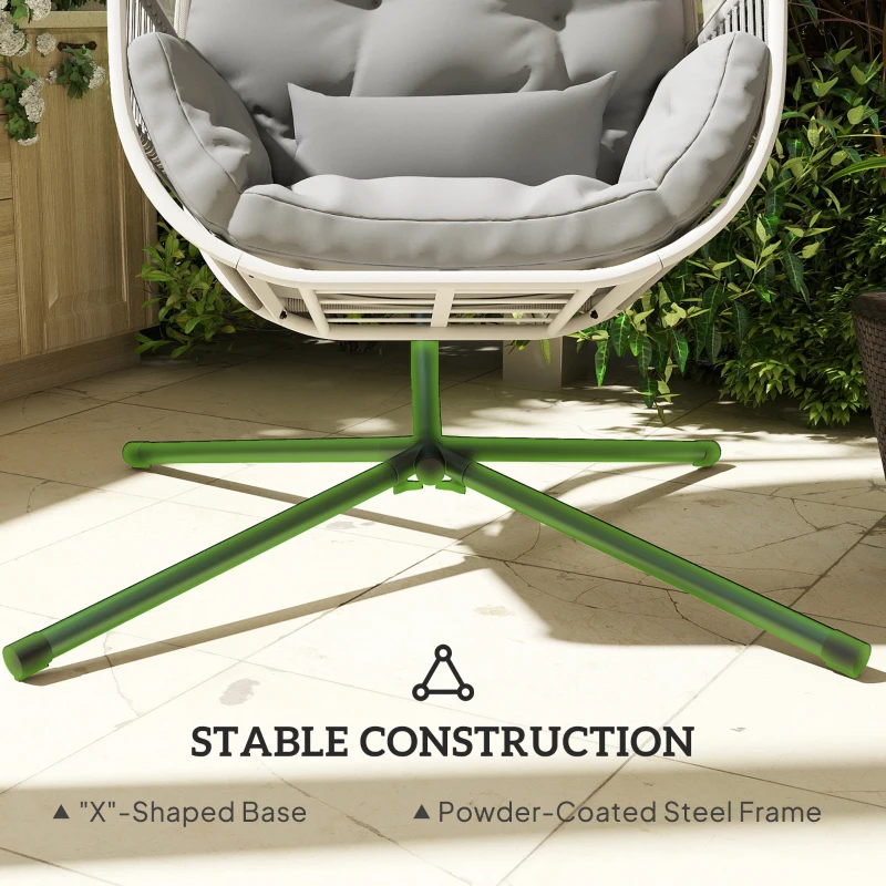 Outsunny Hanging Egg Chair Outdoor Indoor, Swing Hammock Chair with Stand, Cushions, Lumbar Pillow, Adjustable Height and Steel Frame for Garden Patio Lounge Porch, Light Grey