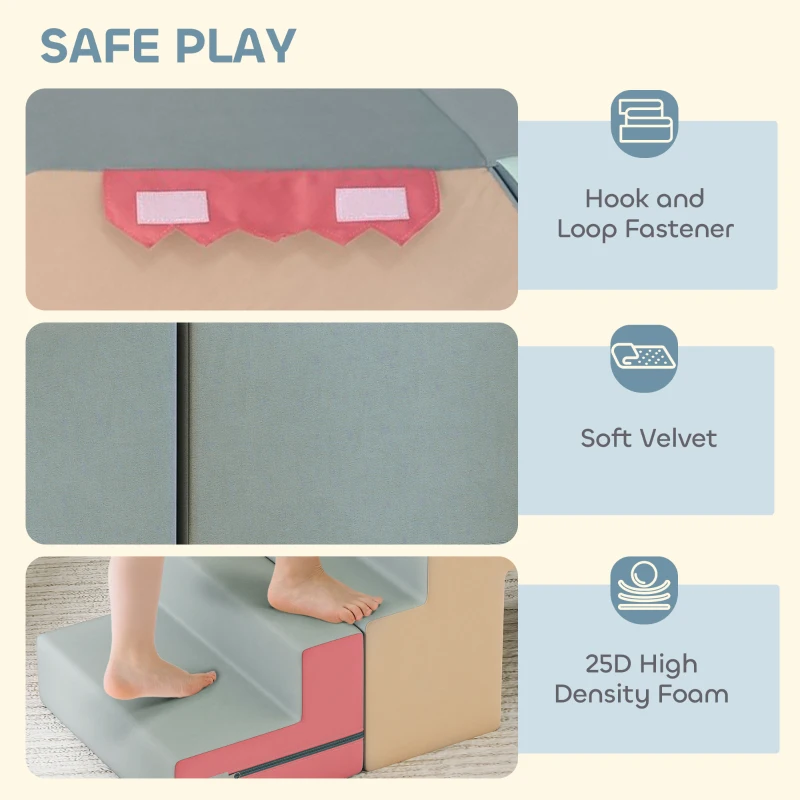 AIYAPLAY Baby Soft Play Set, 2-Piece Foam Climbing Blocks with Detachable Cover, Climb and Crawl Foam Blocks Interactive Toy for Toddlers 0.5-3 Years, Multicolour