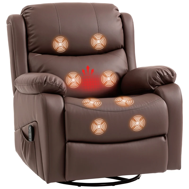 HOMCOM Fauteuil Relax Inclinable avec 8 Points Massants, Chauffants et Repose-pieds, 87x97X100 cm, Marron