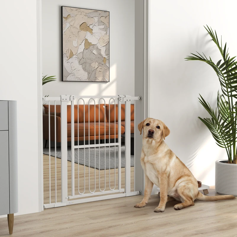 PawHut Dog Gate, 94cm Tall Pet Gate Includes 7cm and 14cm Extension Kits, Pressure Mounted Stair Gate for Doorways, Hallways, Stairways, 76-104cm Width