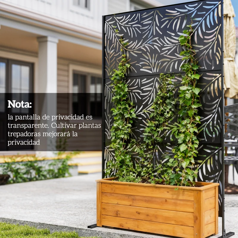 Outsunny Biombo Separador de Ambientes con Diseño de Hoja de Sauce Biombo para Exterior Jardín Patio Terraza 122x45x198 cm Negro