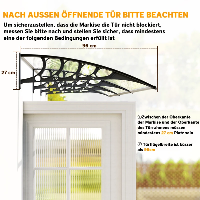 Outsunny Zadaszenie nad drzwi wejściowe 303 x 96 x 27 cm, Aluminiowe z UV, Regenschutzem oraz Sonnenschutzem dla zewnątrz, Czarne